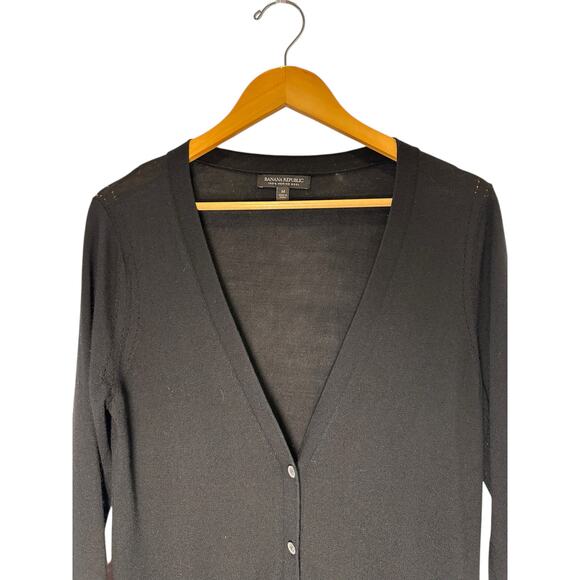 EUC Banana Republic 100% Merino Wool Longline Cardigan Black M Quiet Luxury - Picture 2 of 8